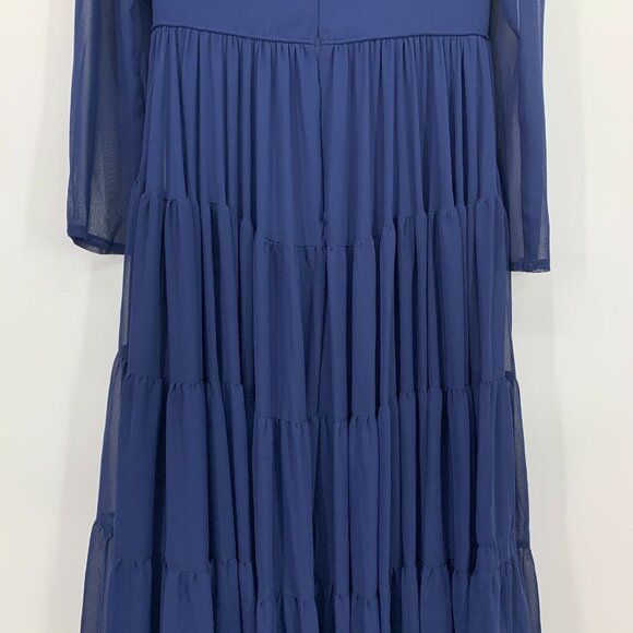 Mac Duggal Dress 55311 IEENA Maxi Gown Long Sleeve Blue Tiered - Picture 15 of 16